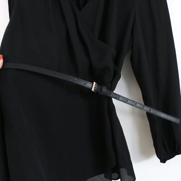 *Le Chateau V Neck Long Sleeve Black Belted Blouse - Picture 6 of 8